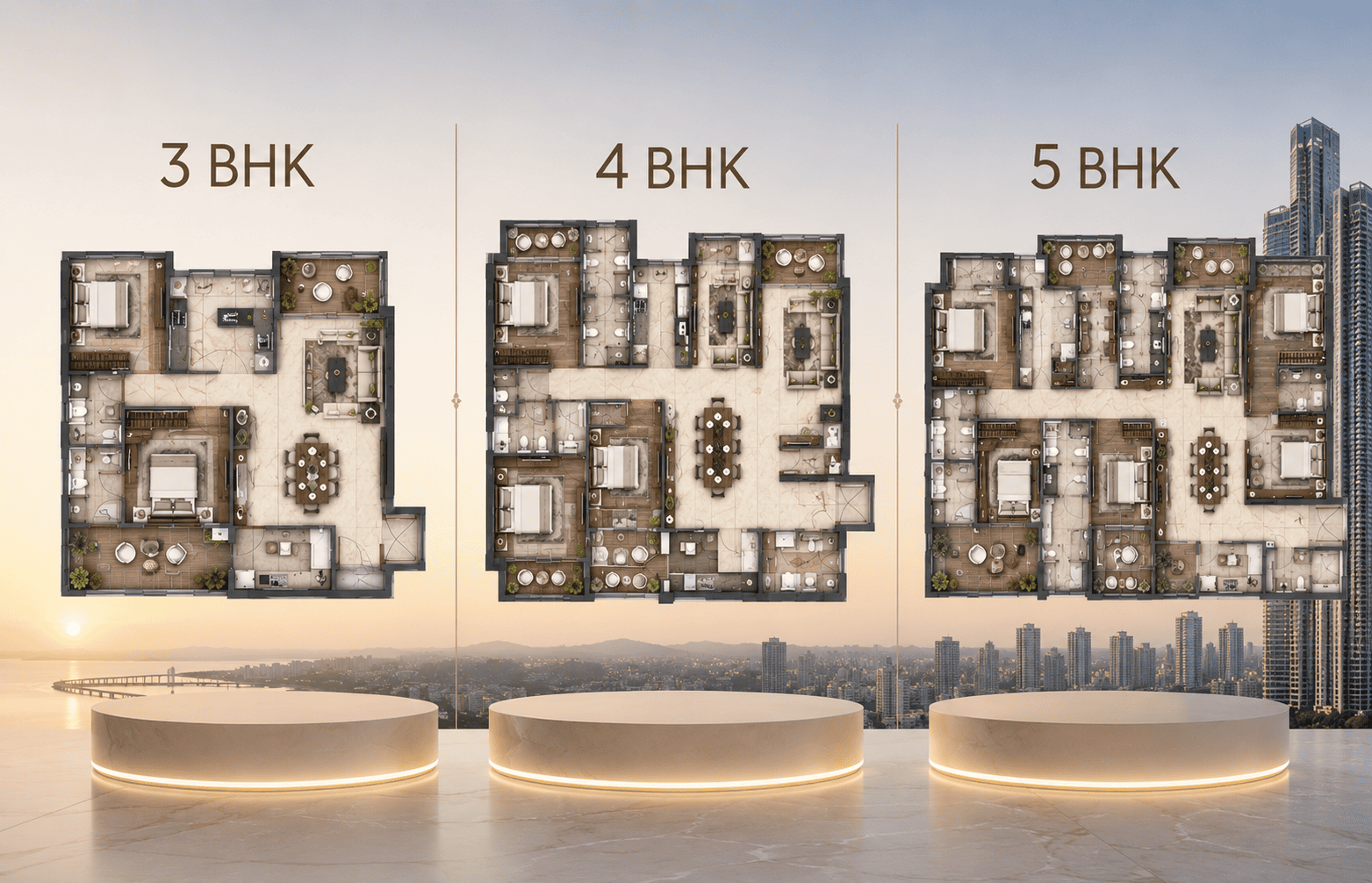 Godrej Trilogy Worli 3 BHK, 4 BHK and 5 BHK floor plan illustration
