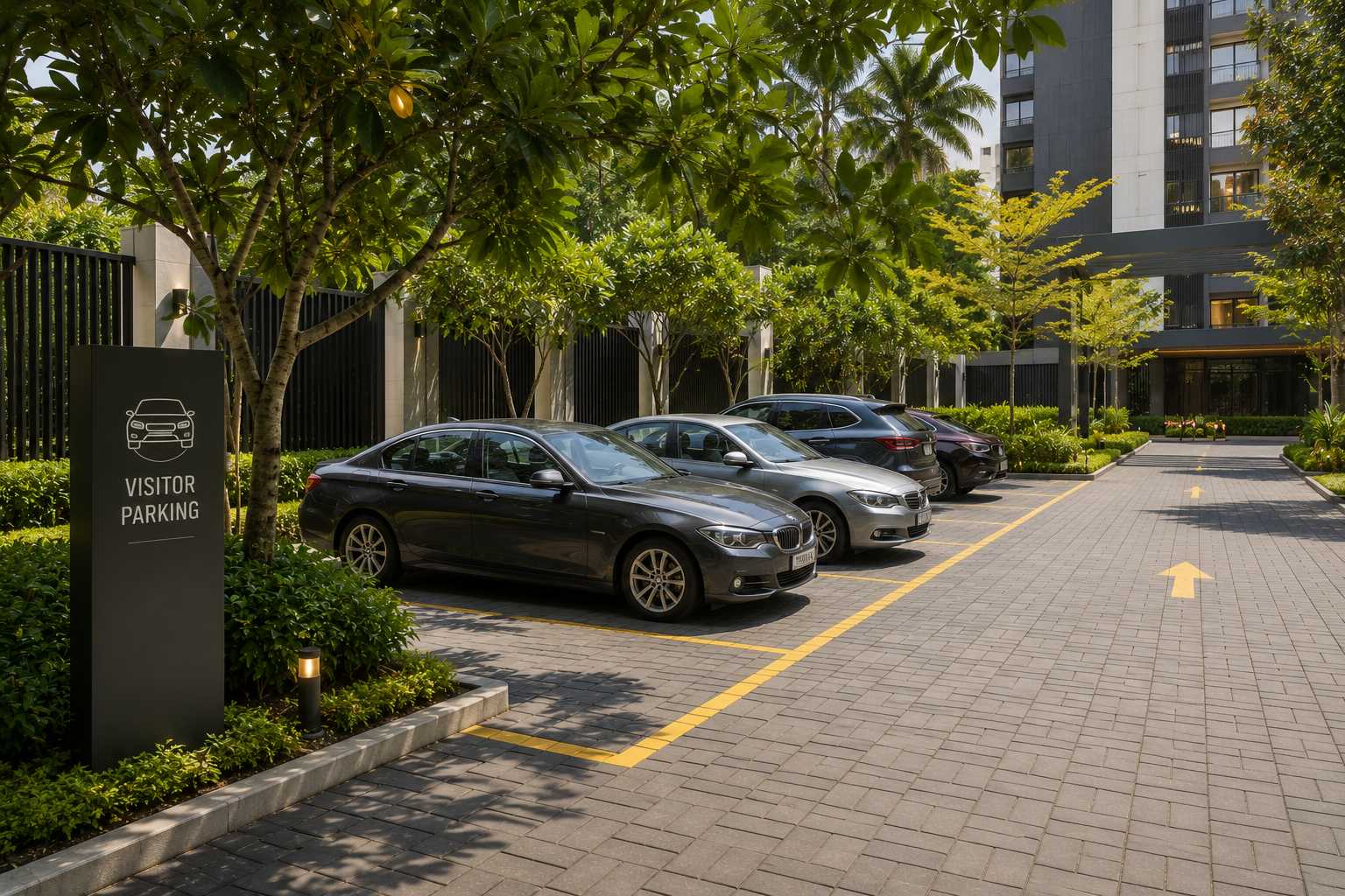 Arrival court and visitor parking at Godrej Trilogy Seafront