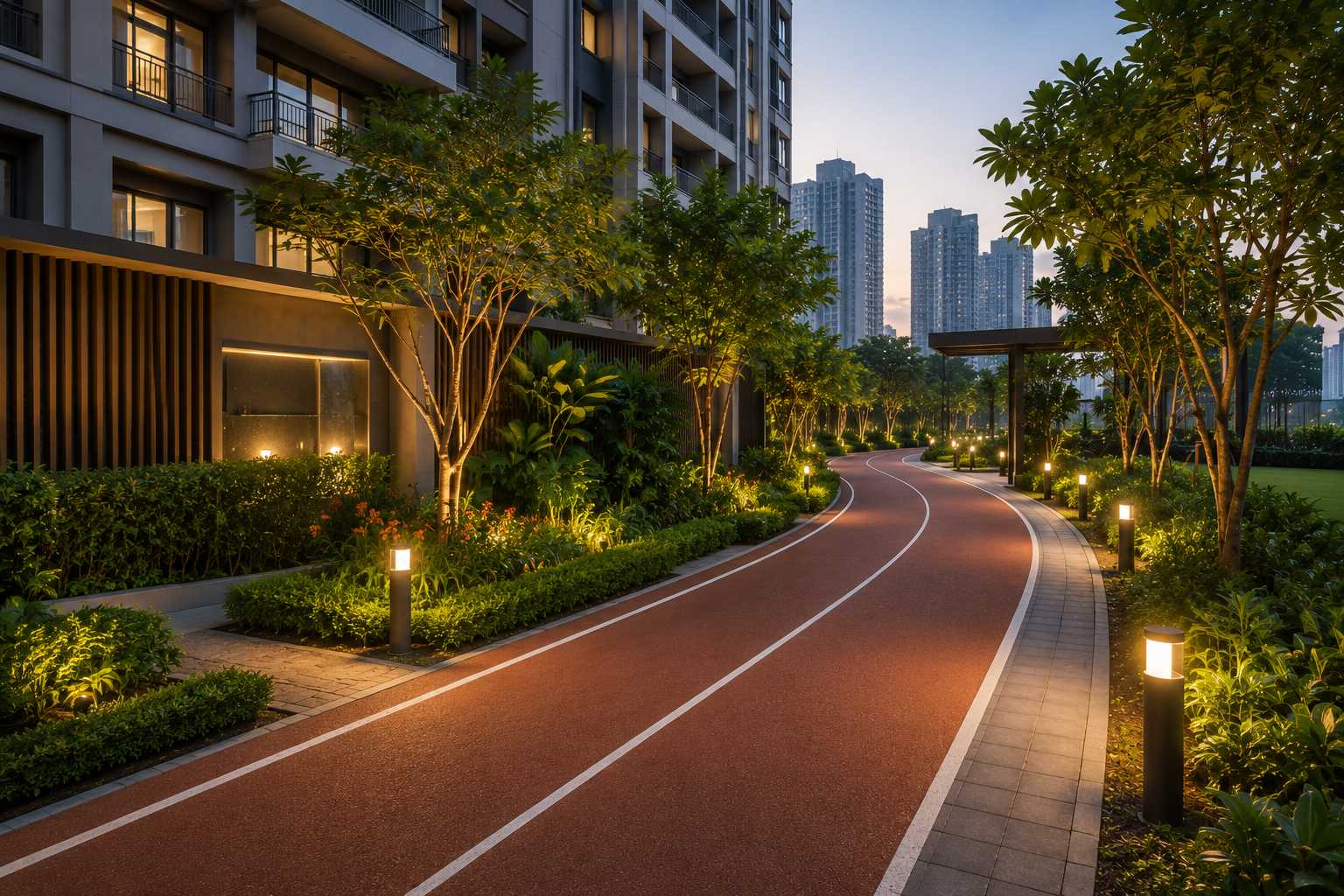 Landscaped jogging track at Godrej Trilogy Seafront